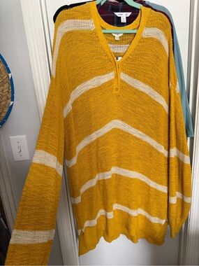 Terra & Sky Yellow and Cream Striped V-Neck Sweater